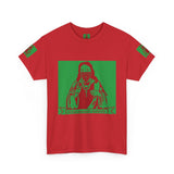 Graphic Tee — Masked Saint Illustration (Red & Green)