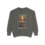 Sweatshirt — 'God Money Power' Crown & Fist Graphic Crewneck