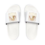 Men's Removable-Strap Sandals — White Slide Sandals with Vintage Patch