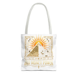 Egyptian Pyramid Tote Bag — "God Money Power" Sun & Ankh Graphic