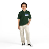 Kids White Polo Shirt with 'GMP Good Money Power' Navy Logo — Youth DryBlend® Jersey