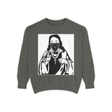 Graphic Sweatshirt — 'God Money Power' Religious Icon Masked Portrait