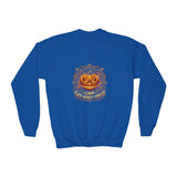 Youth Crewneck Sweatshirt — Vintage Halloween Pumpkin "GOD MONEY POWER"