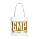GMP Gold Logo Tote Bag — "God Money Power" Inspirational Canvas Tote