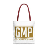 GMP Gold Logo Tote Bag — "God Money Power" Inspirational Canvas Tote