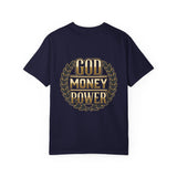 God Money Power T-Shirt — Bold Gold Laurel Graphic Tee