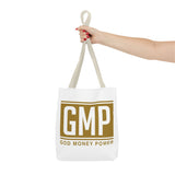 GMP Gold Logo Tote Bag — "God Money Power" Inspirational Canvas Tote