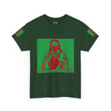 Graphic Tee — Masked Saint Illustration (Red & Green)