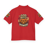 Kids' Halloween Pumpkin Polo - "God Money Power" Graphic