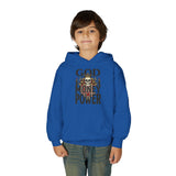Youth Hoodie "God Money Power" Skull Graphic