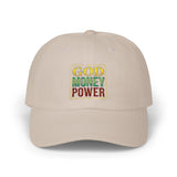 Dad Cap — GOD MONEY POWER Embroidered Tricolor Baseball Hat