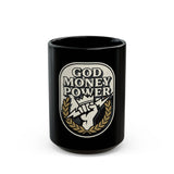 God Money Power Mug — Retro Fist Graphic Coffee Cup (11oz, 15oz)