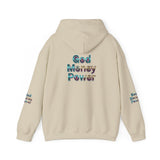 God Money Power Hoodie — Inspirational Graphic Pullover with Script on Sleeves