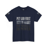 Inspirational Faith Tee — "Put God First, Hustle for the Money, Put Yourself in Power"