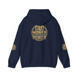 God Money Power Hoodie – Gold Globe Graphic Religious Streetwear