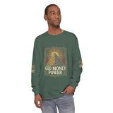 Long Sleeve T-Shirt — 'God Money Power' Pyramid Graphic