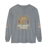 Long Sleeve T-Shirt — 'God, Money, Power' Pyramid Graphic