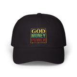 Dad Cap — GOD MONEY POWER Embroidered Tricolor Baseball Hat