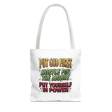 Inspirational Gospel Tote Bag — "Put God First, Hustle for the Money, Put Yourself in Power"