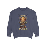 Sweatshirt — 'God Money Power' Crown & Fist Graphic Crewneck