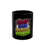 God Money Power (GMP) Comic-Style Black Coffee Mug — 11oz & 15oz