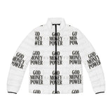 God Money Power Puffer Jacket — Bold Graphic Men's Winter Coat