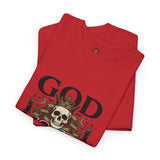 Graphic Tee — "God Money Power" Skull Design