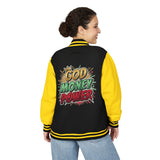 Letterman Jacket — "God Money Power" Graphic Varsity Jacket
