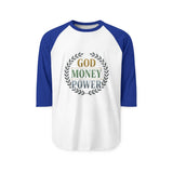 Raglan Shirt - God Money Power Vintage Laurel Baseball Tee