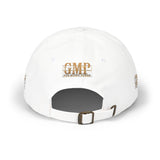 GMP 'Good Money Power' White Dad Cap — Distressed Gold Logo Baseball Hat