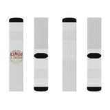 Money Power Graphic Sublimation Socks — Novelty Crew Socks with Retro Badge