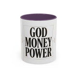 God Money Power Accent Coffee Mug – Inspirational Religious Typography Mug (11/15oz)