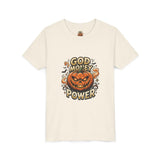 Youth Tee — "God Money Power" Halloween Pumpkin Graphic
