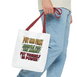 Inspirational Gospel Tote Bag — "Put God First, Hustle for the Money, Put Yourself in Power"