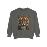 Tiger Portrait Sweatshirt – "God Money Power" Vintage Graphic