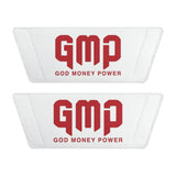 Youth Slides — White Removable-Strap Sandals with "GMP (God Money Power)" Red Logo