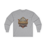 God Money Power Long Sleeve Tee — Vintage Crest Graphic