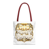 Tote Bag — "God Money Power" Gold Graphic Tote for Faith & Hustle