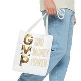 God Money Power Tote Bag – Gold 3-Word Motivational AOP Tote