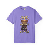 God Money Power T-Shirt — Crown, Coin & Fist Graphic Tee