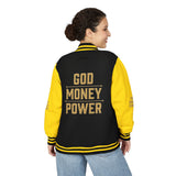 Letterman Jacket — 'GOD MONEY POWER' Red & White Varsity Jacket