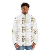 GMP Gold Logo Puffer Jacket — God Money Power All-Over Print