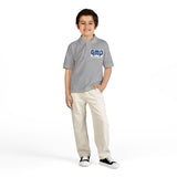 Kids White Polo Shirt with 'GMP Good Money Power' Navy Logo — Youth DryBlend® Jersey