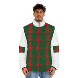 Puffer Jacket — Festive Red & Green Patterned Winter Coat