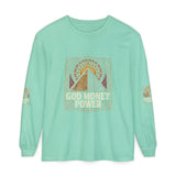 Long Sleeve T-Shirt — 'God Money Power' Pyramid Graphic