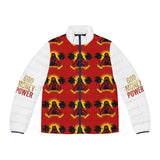 Puffer Jacket - 'God Money Power' Red Tropical Graphic