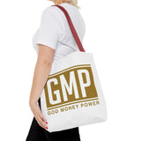 GMP Gold Logo Tote Bag — "God Money Power" Inspirational Canvas Tote