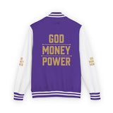Letterman Jacket — 'GOD MONEY POWER' Red & White Varsity Jacket