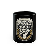 God Money Power Mug — Retro Fist Graphic Coffee Cup (11oz, 15oz)