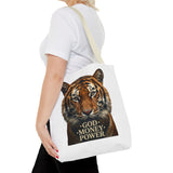 Tiger 'God Money Power' Tote Bag — Bold Wildlife Statement Bag